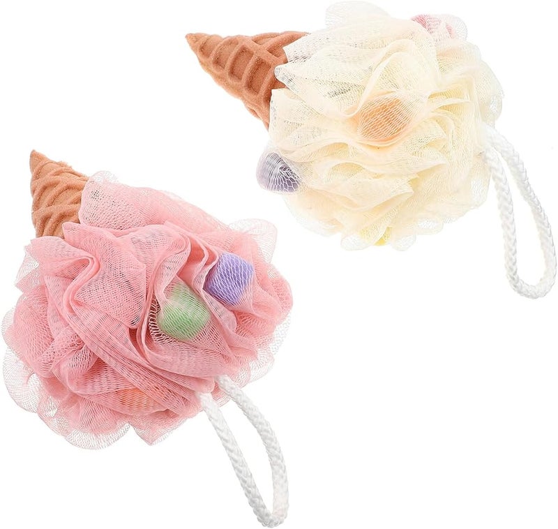 DECHOUS 2Pcs Elastic Bath Sponge Loofah Soft PE Nylon Material White Pink for Deep Cleansing and Stress Relief - Image 1